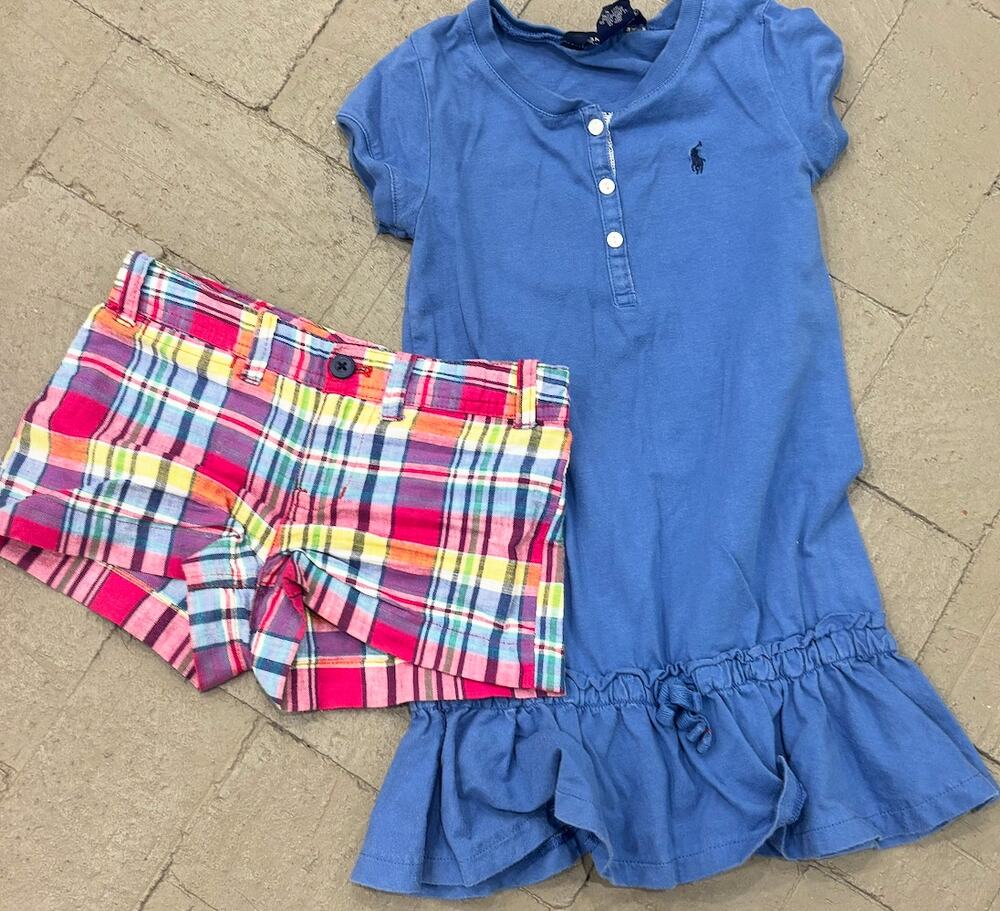 Ralph Lauren Girls Size 5 Dress Plaid Shorts Lot 2 Blue Pink Preppy Polo